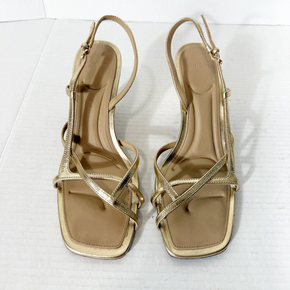 Vince Lilian Womens Leather Minimalist Champagne Gold Slingback Sandal Size 8 - Picture 3 of 7